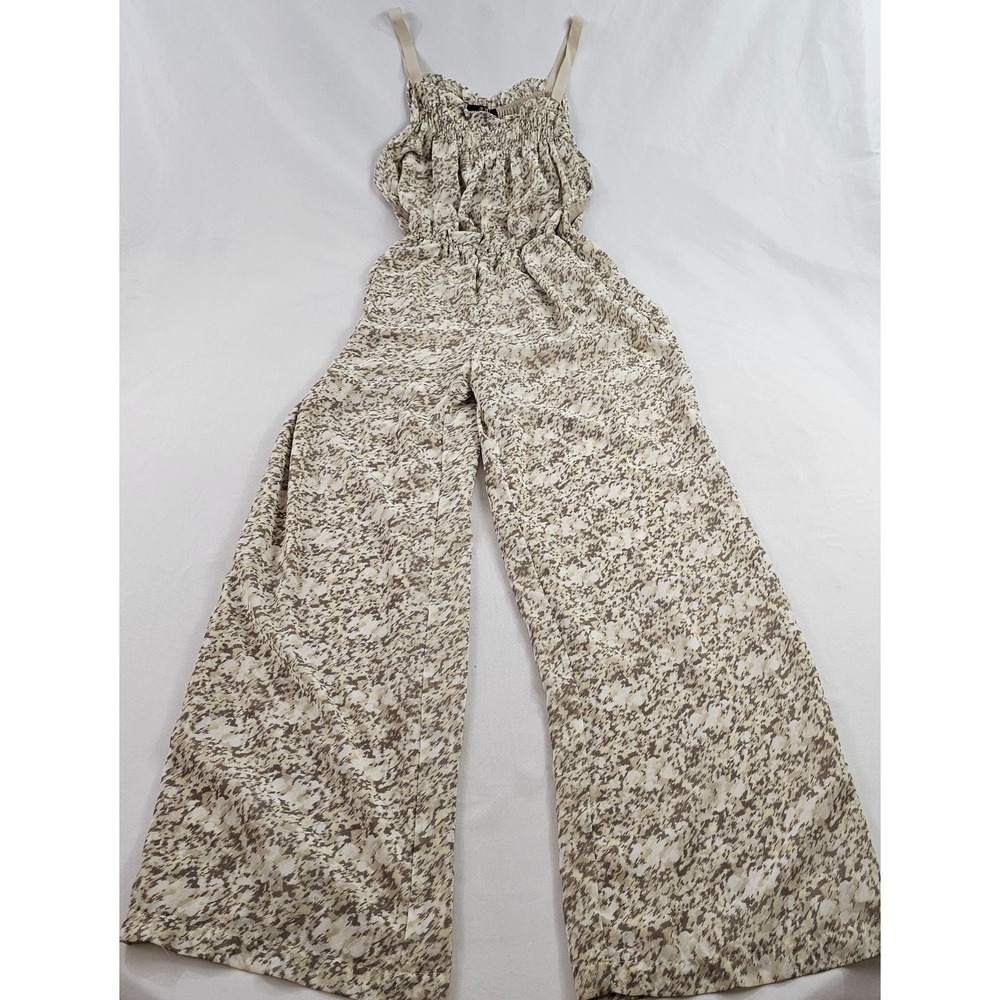 BCBG Paris Jumpsuit Womens Small Beige Pockets Wide Leg OYY9F863 OXFRDTANCO